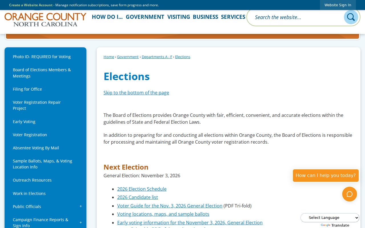 Carrboro residents directory Orange County elections office services