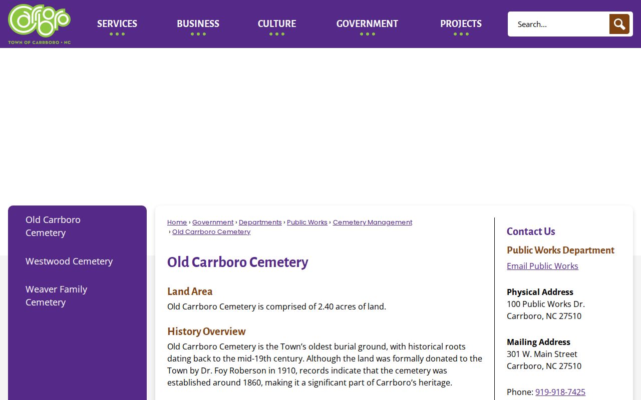 Carrboro neighbors Old Carrboro Cemetery history resource