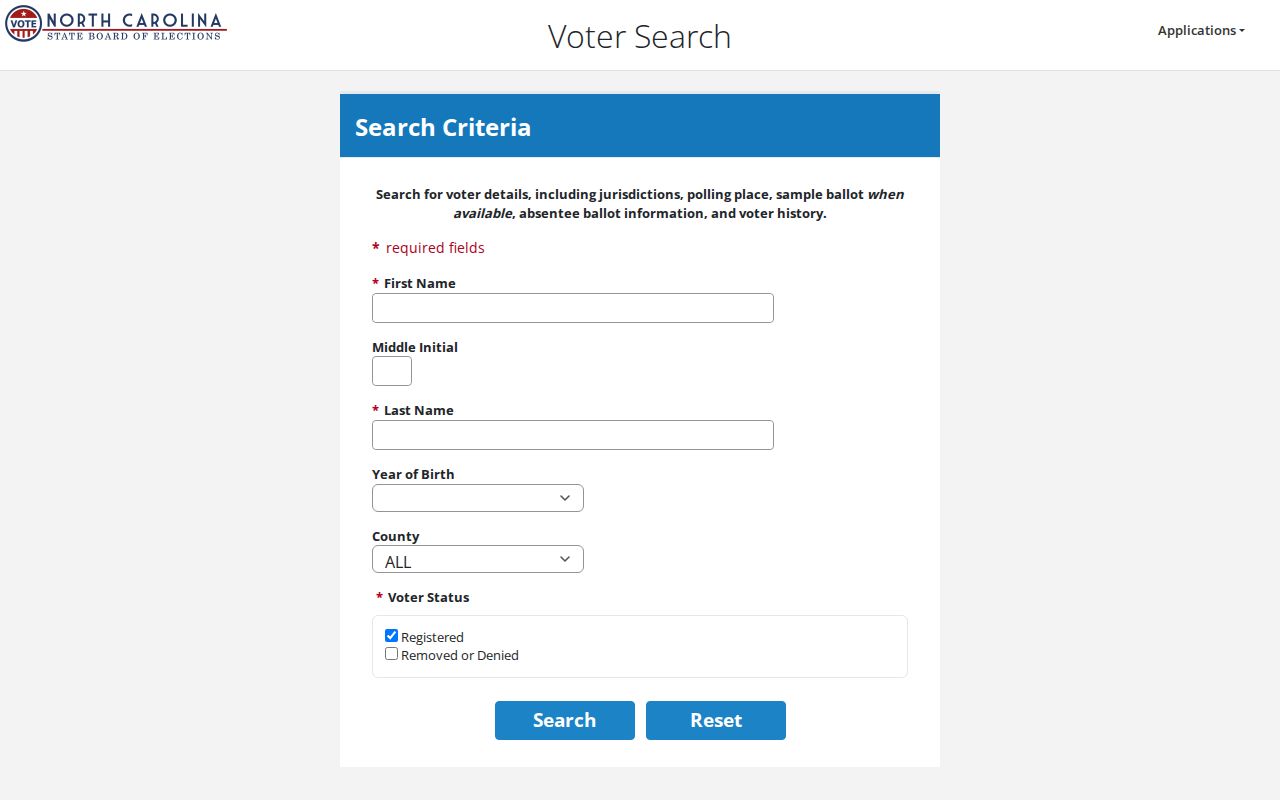 Carrboro resident lookup NC Voter Search form